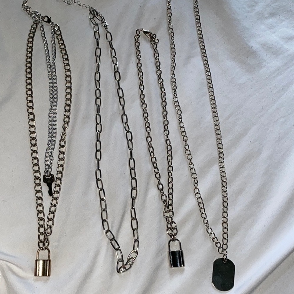 4 silver necklaces